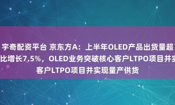 宇奇配资平台 京东方A：上半年OLED产品出货量超7100万片同比增长7.5%，OLED业务突破核心客户LTPO项目并实现量产供货